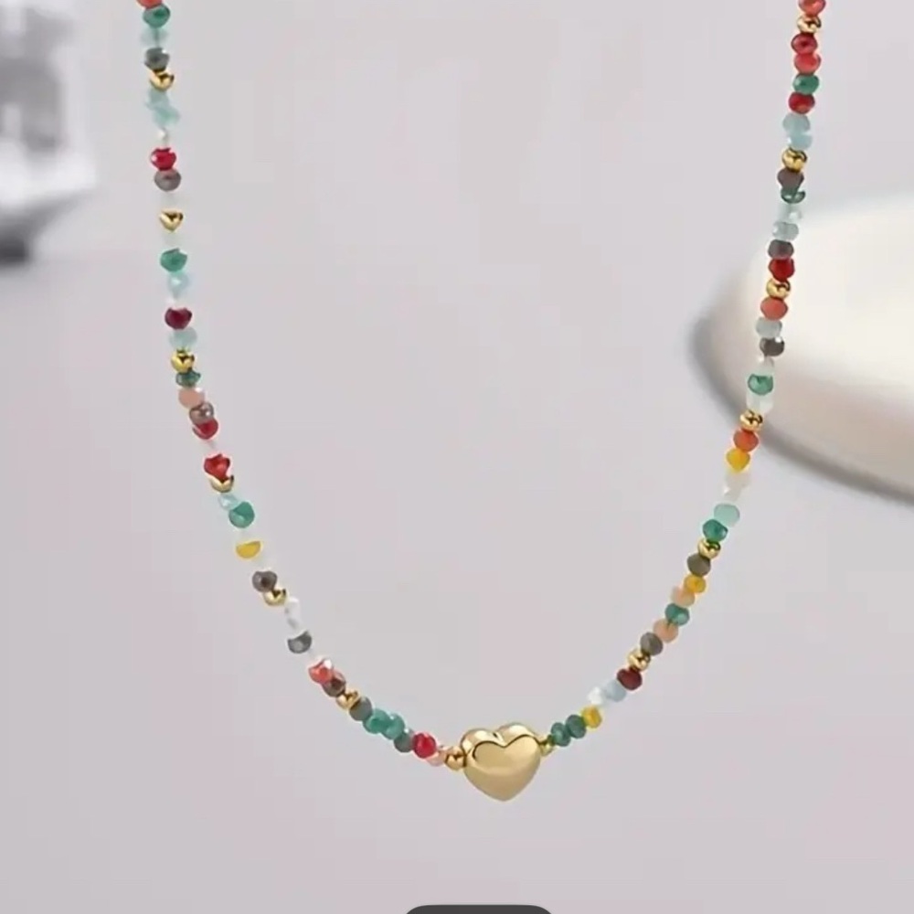 Small beaded Colorful Beaded Heart Necklace new